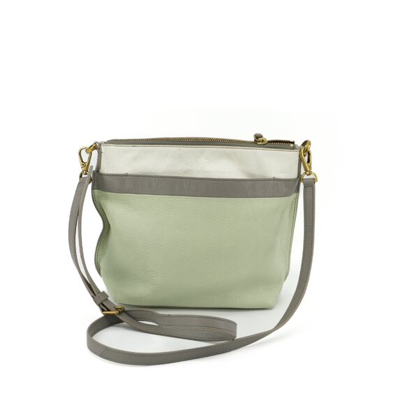 Fossil Crossbody Bag NEW Genuine Leather Mint Cream Color Block Messenger Purse - Picture 2 of 8